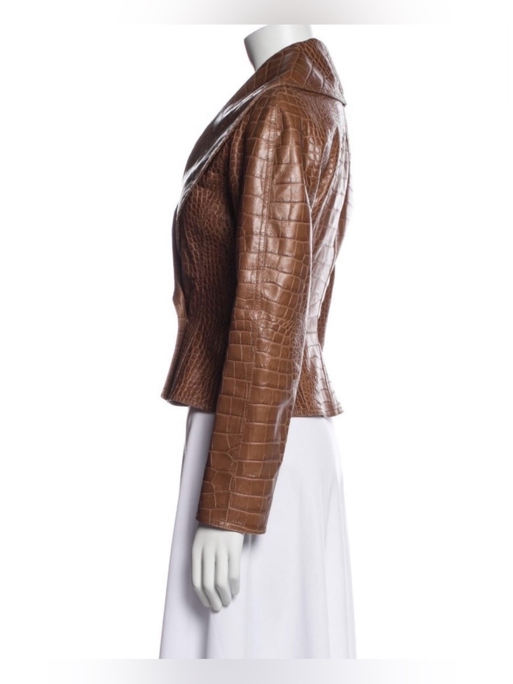 RALPH LAUREN COLLECTION BREANNA CROCODILE LEATHER JACKET IN TOFFEE - Picture 10 of 15
